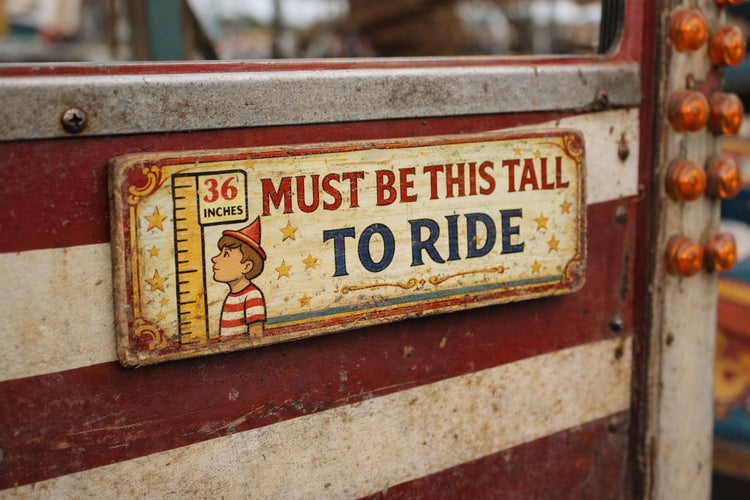 Funfair Circus vintage style sign Height Chart to Ride 28cm fairground signs
