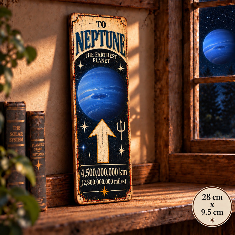 Neptune Directional Space Astronomy Lunar vintage style Stars moon
