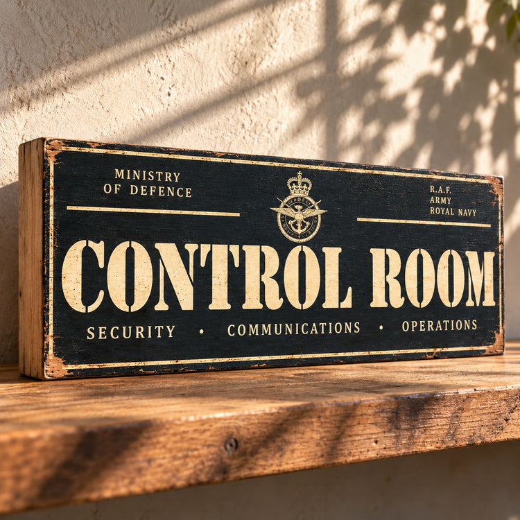 Control Room Sign British Military vintage style wooden signs RAF Army Navy