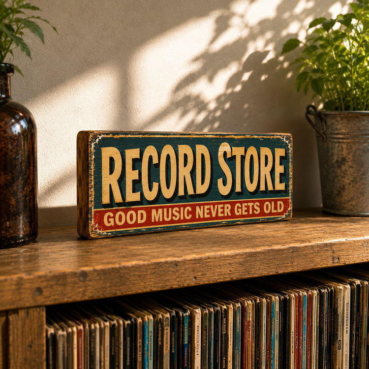 Records Store Wooden Sign Record Shop Vinyl Display Retro LPs 45s CDS