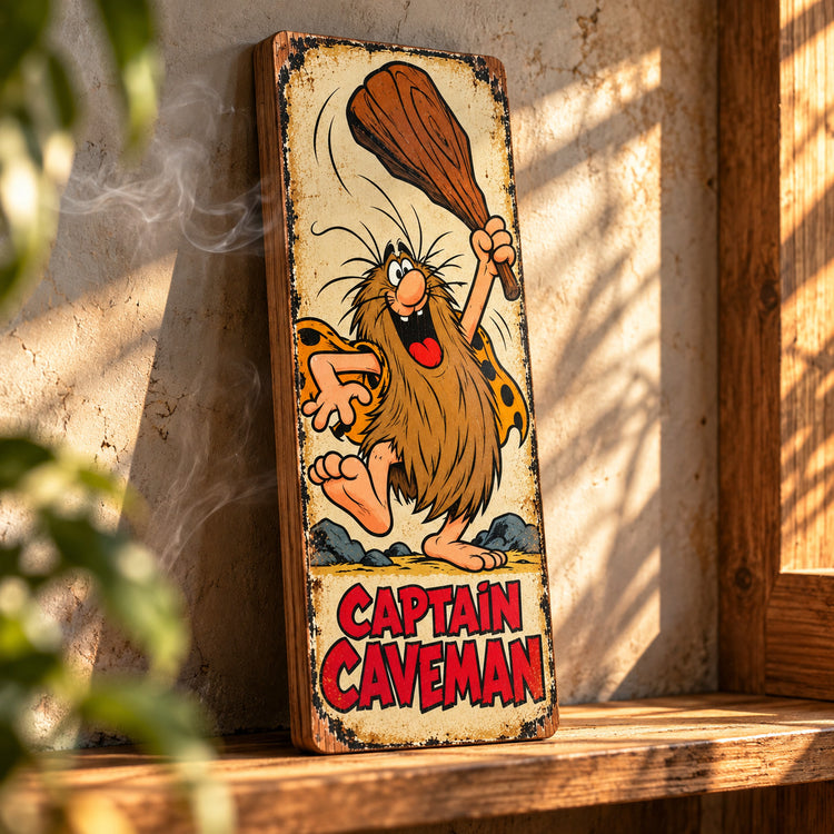 Captain Caveman Sign Vintage Retro Cartoon Wooden Plaque 1970s TV Nostalgia LOL