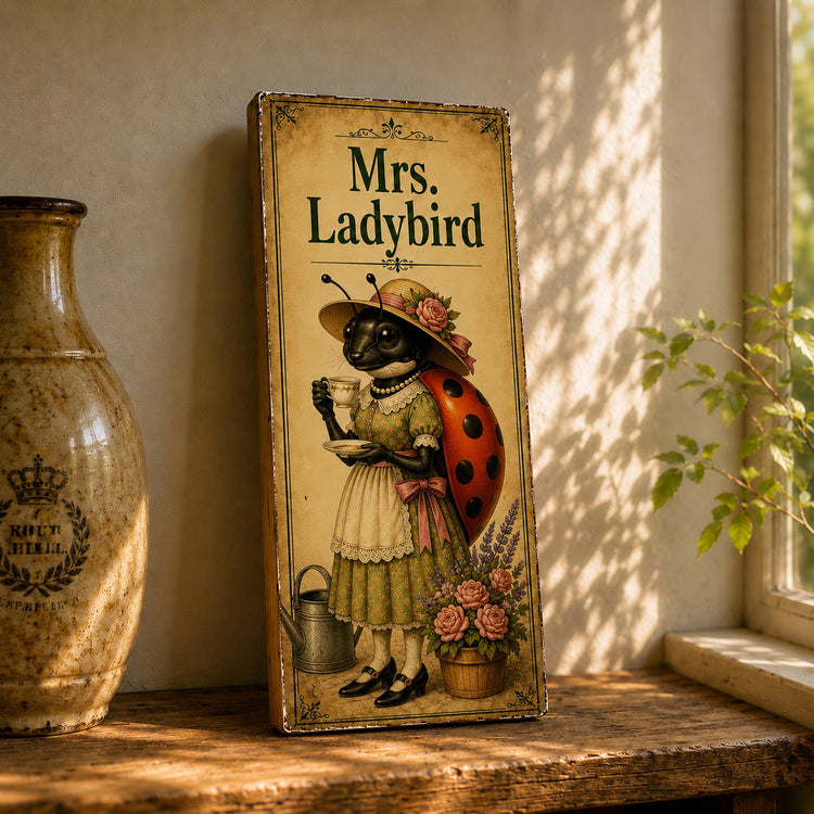 Ladybird Art wooden sign vintage style Woodland Animals insects LADYBIRD 28cm