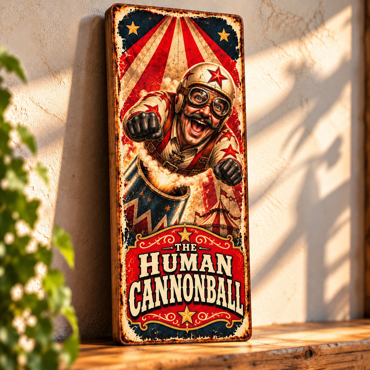 Human Cannonball Sign wooden plaque vintage style fairground CIRCUS Horror