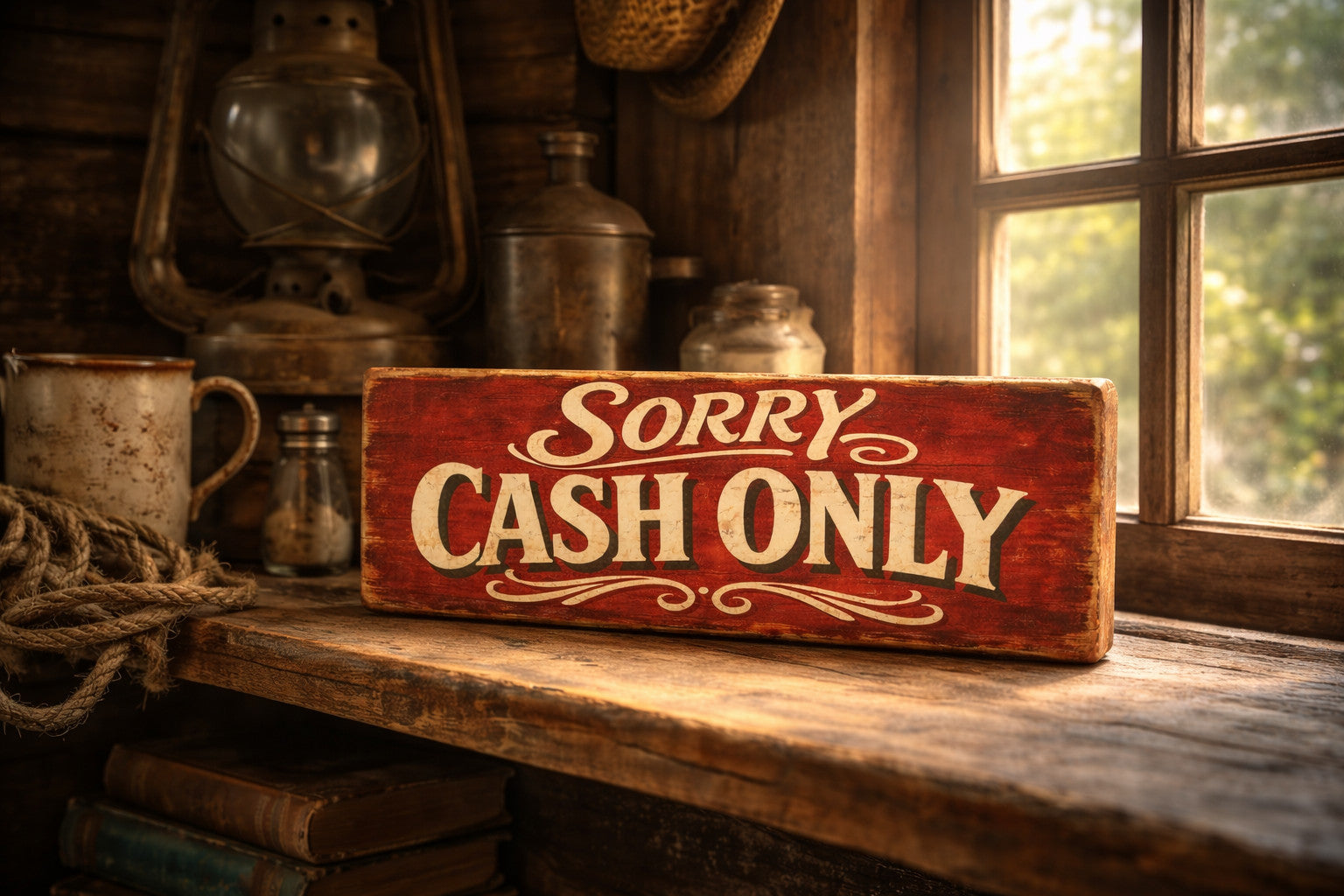 Cash Only Vintage Style Sign Handmade Wooden 28cm Shop Cafe Retail Wall Plaque