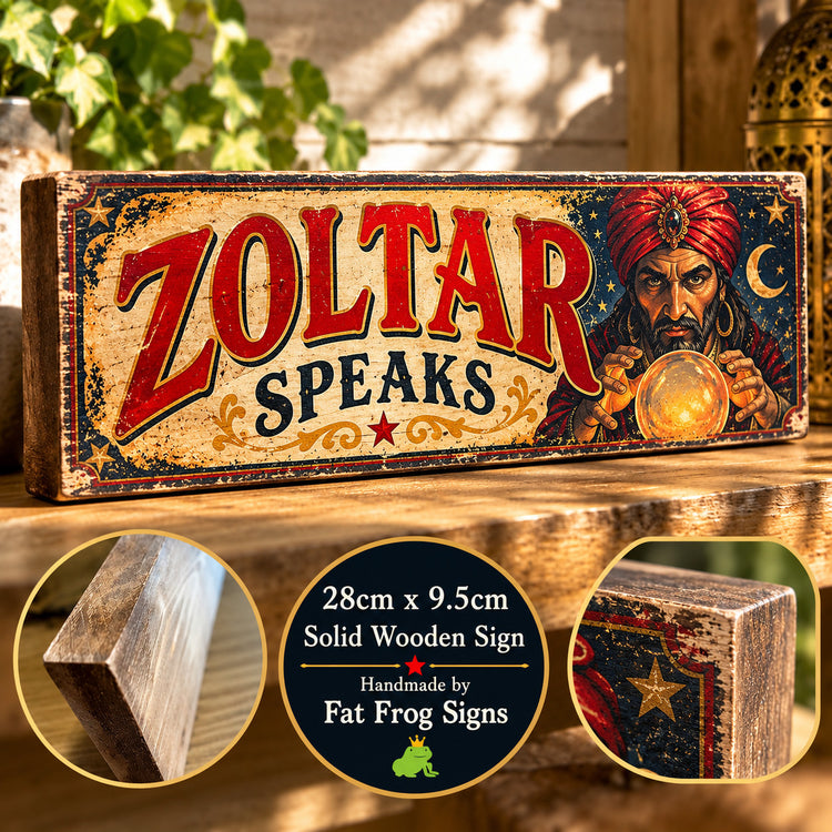 Zoltar Speaks Wooden Sign Vintage Fortune Teller Carnival Fairground Retro 28cm