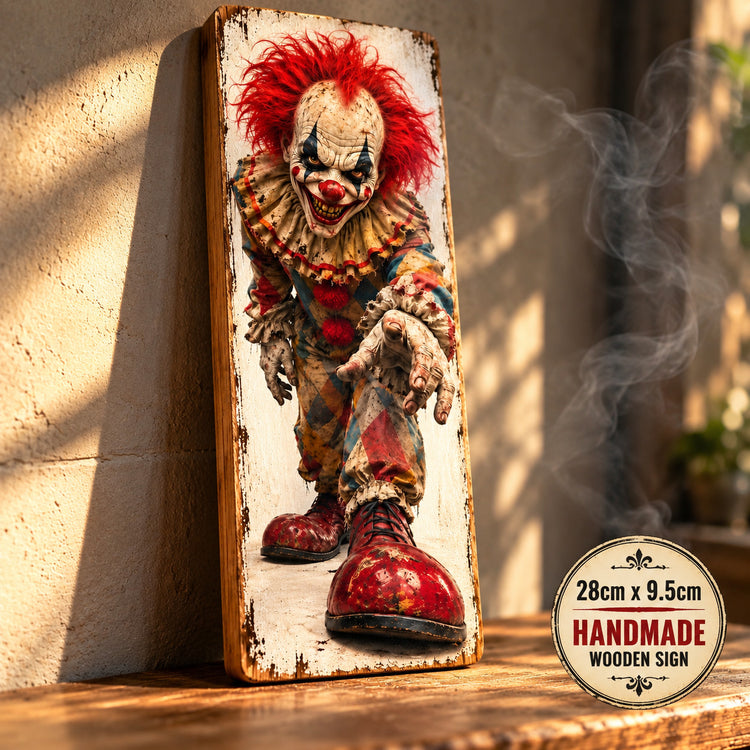 Clown Sign wooden plaque vintage style fairground CIRCUS Clowns Horror CLOWN ART