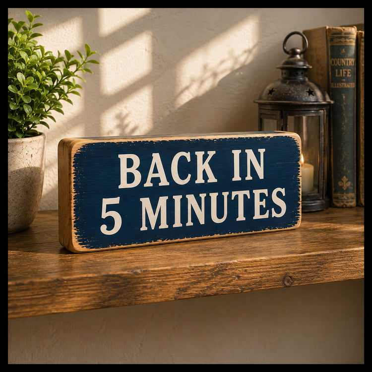 Back in 5 Minutes Shop Sign SHOP Vintage Retro Wooden Signs 28cm
