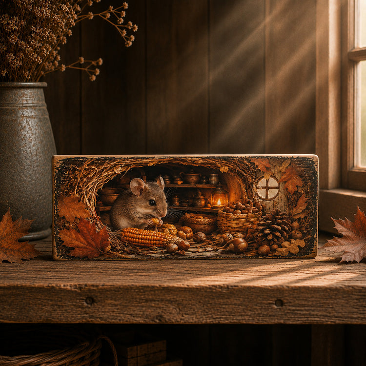Mouse Art Autumn Fall Sign Harvest Vintage 28cm MOUSE ART Wooden Plaque Gift