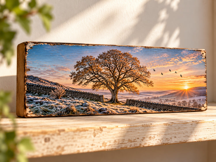 Sycamore Gap Tree Wooden Sign Hadrians Wall Vintage Rustic Memorial 28cm