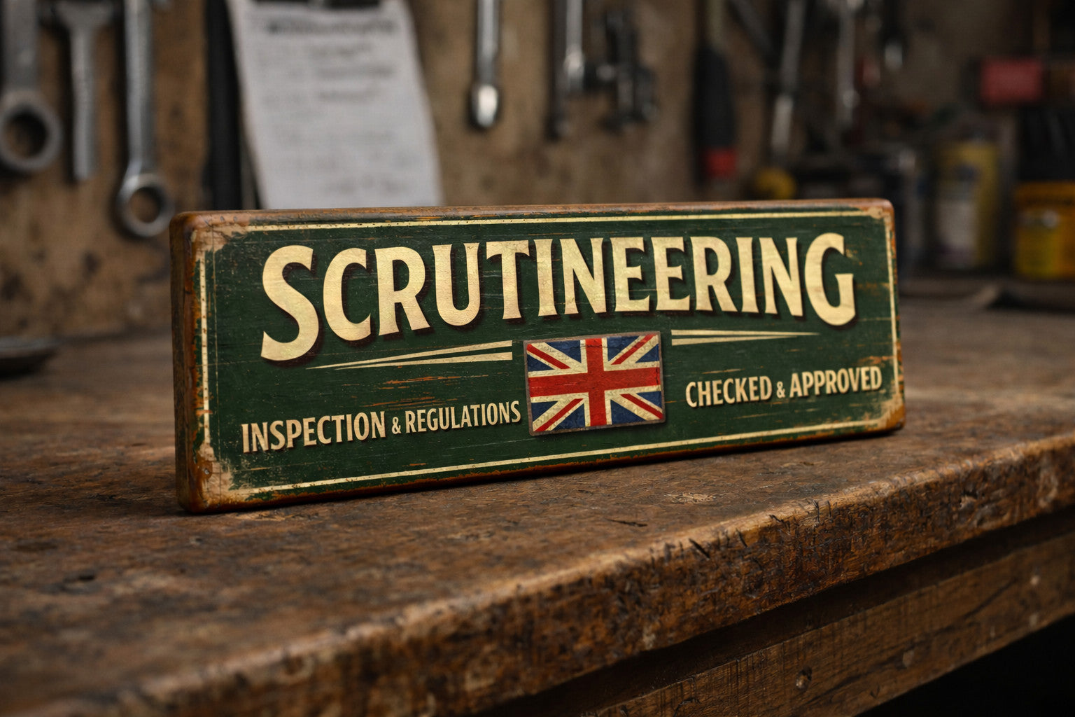 scrutineering race track sign vintage style hill climb Garage sign