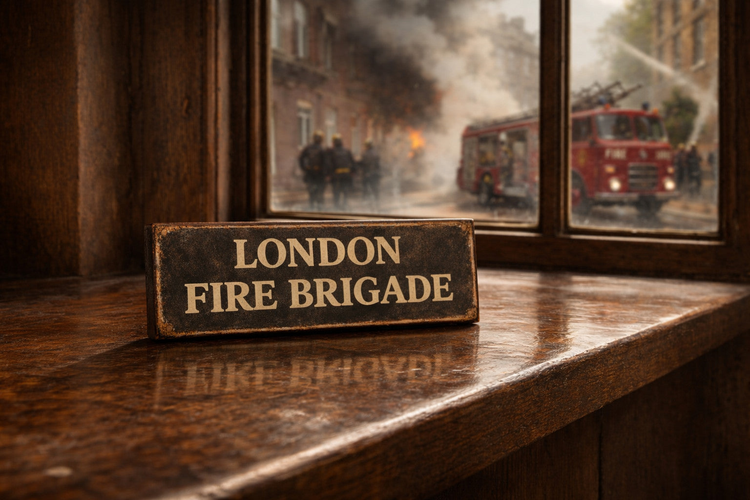 London Fire Brigade vintage style sign wooden fire service memorabilia 70s 28cm