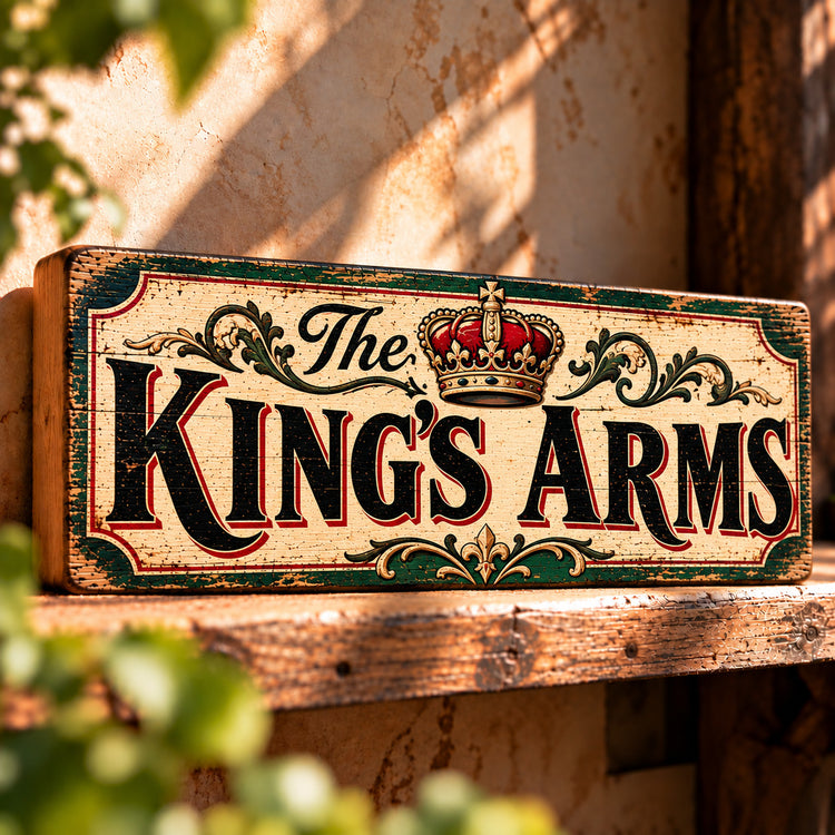 The Kings Arms Sign Vintage Style Wooden Old Fashioned Classic Bar British Pubs