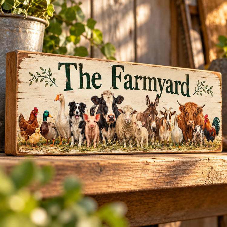 Farmyard art Pigs Cows Ducks Dogs Chickens wooden plaque Woodland Cottage