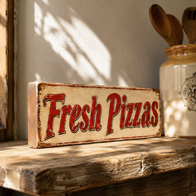 Pizza sign fresh pizzas vintage style sign PIZZA shop 28cm wooden sign