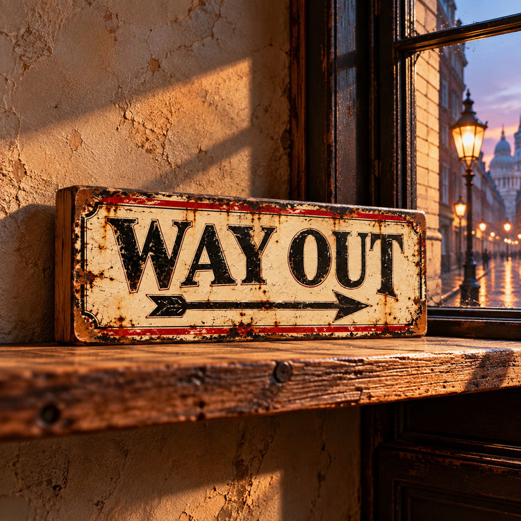 Way Out Vintage Rustic Style Sign wooden signs WAY OUT 28cm