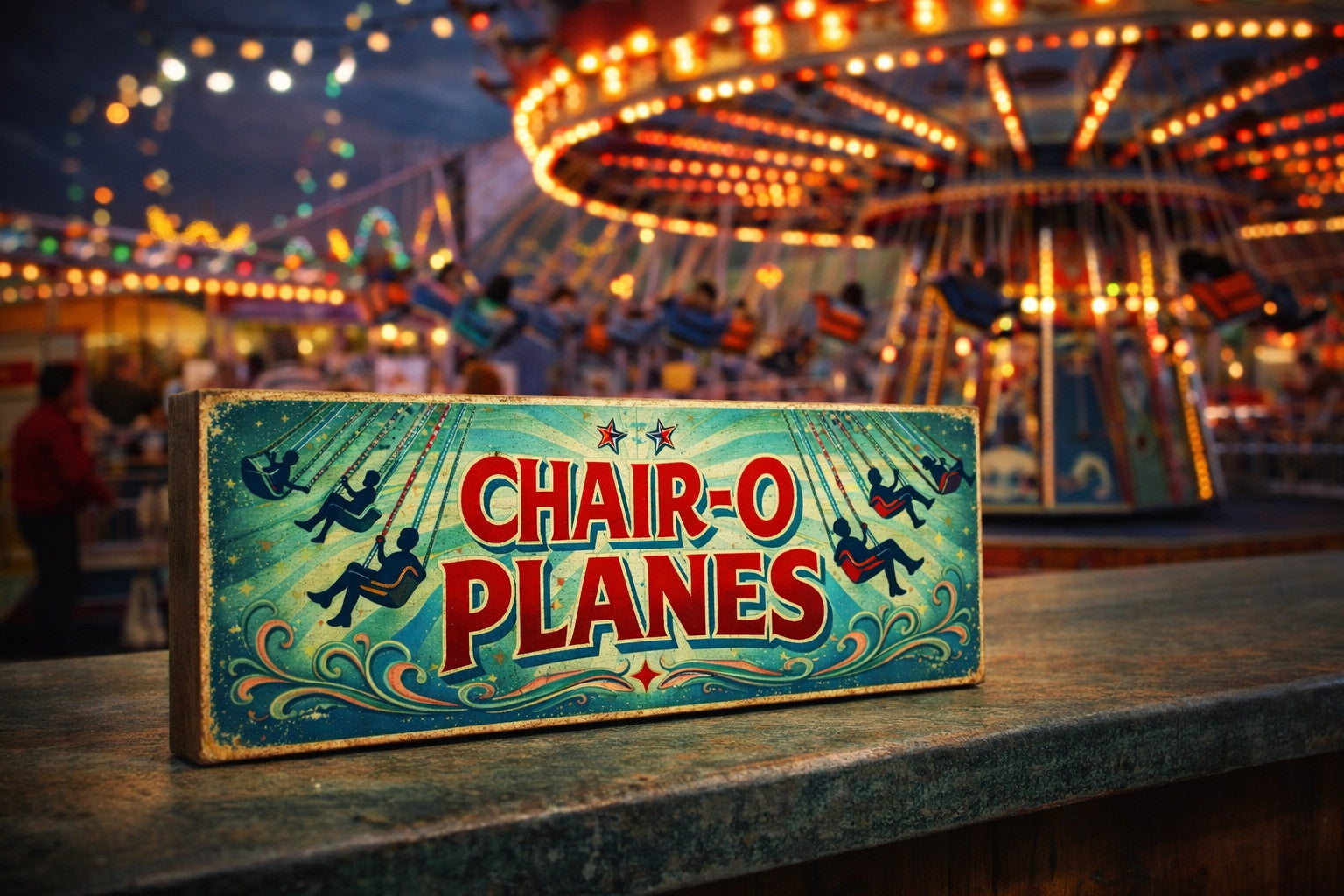 Char O Planes Sign vintage classic style Fairground circus signs 70s wooden 28cm