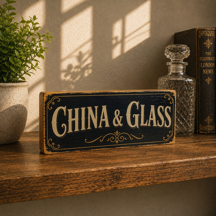 China & Glass Sign Vintage Antique Style Advertising shop Signs 28cm