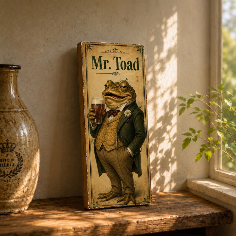Toad wooden sign Mr Toad Woodland Animal Art Signs 28cm BEER FOR ME