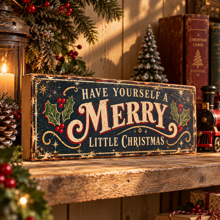 Have yourself a Merry Little Christmas wooden Sign festive Santa Elf Gift