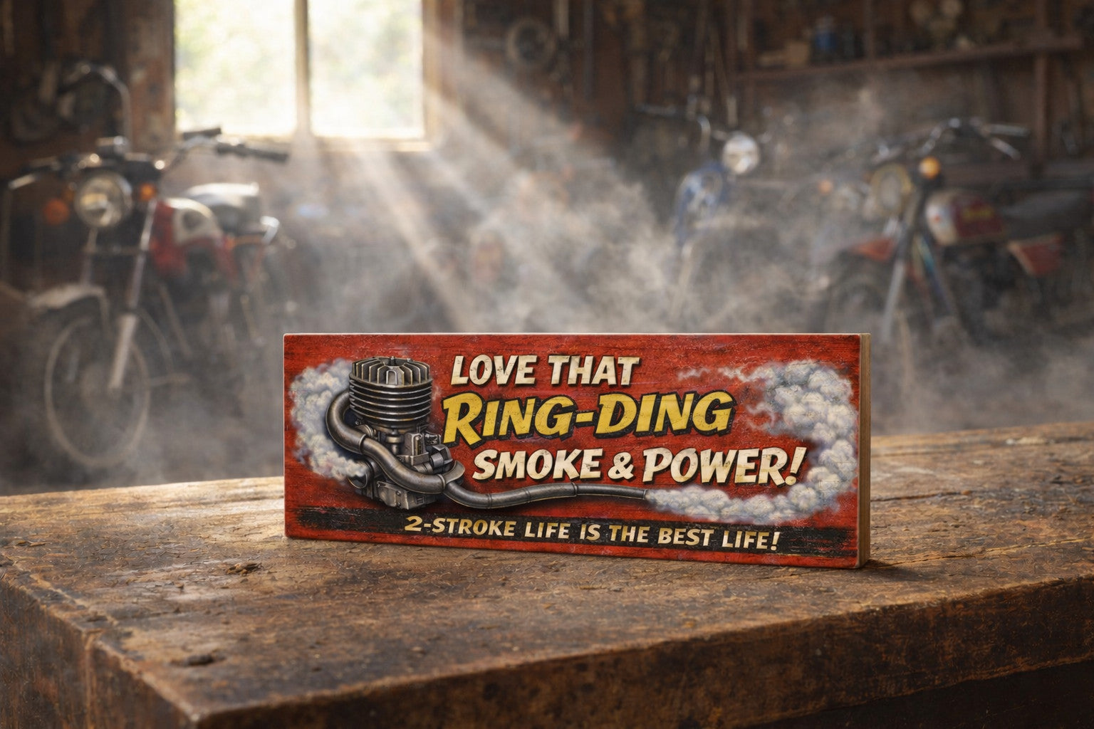Motorbike sign smell Engine scrambler classic fun TWO STROKE 28cm