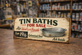 Tin Bath Sign Bathroom vintage style toilets signs antique signs TIN BATH 28cm