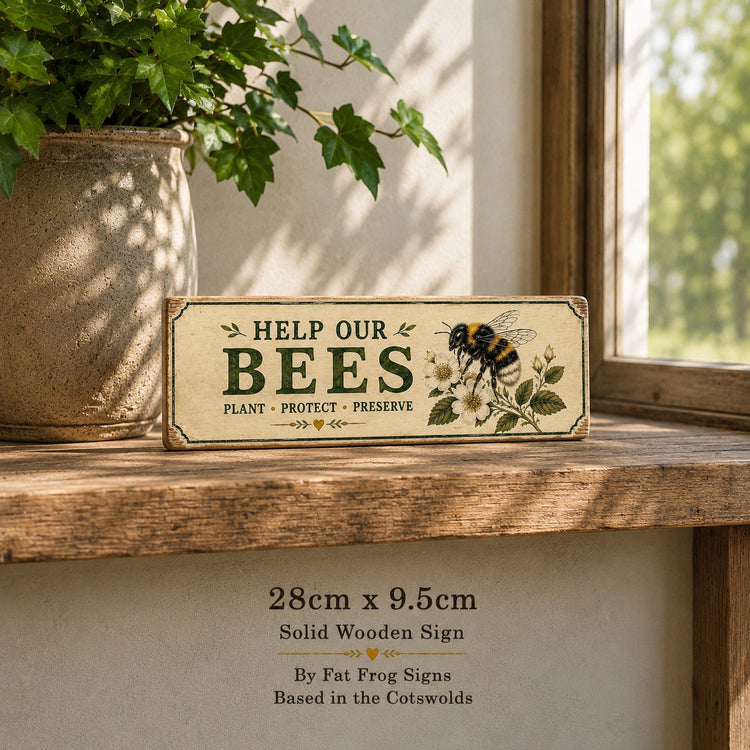 Bees Help Our Bees Sign Bumblebee art Vintage Style BEES 28cm Britain